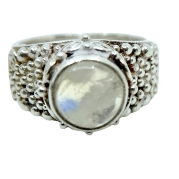 VINTAGE Sterling Silver Round RAINBOW MOONSTONE LADIES’ Cocktail Ring ~6.5 - Picture 1 of 11